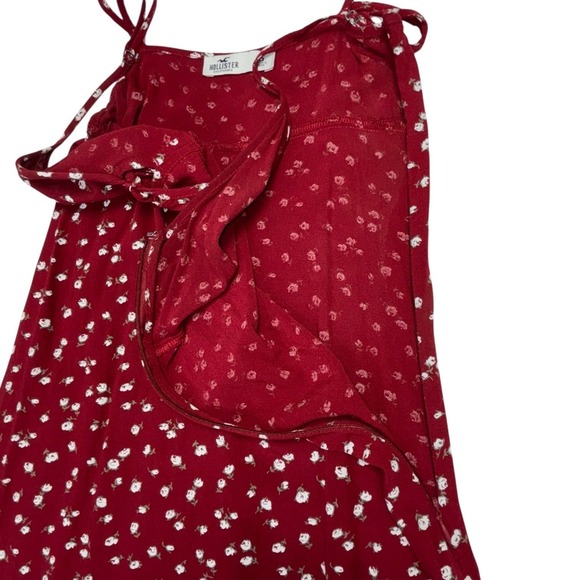 Hollister Red Floral Midi Dress Tie Front Side Zip Slip Boho Womens Small - Picture 8 of 11